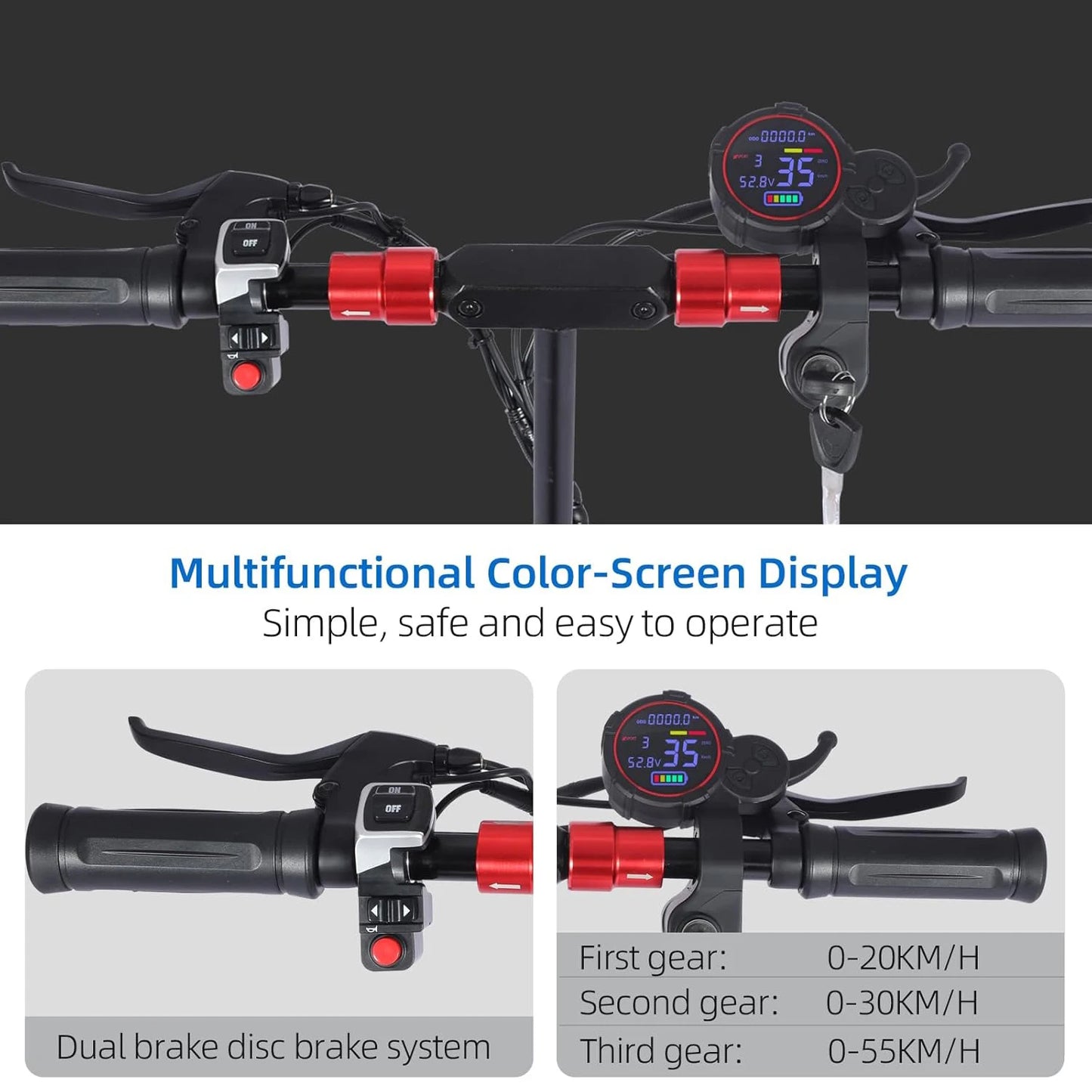 1200W 48V 18AH Portable Folding E-Scooter for Adults Max 55KM/H 11'' Solid Tires 60KM Range Max Load 150kg Stored USA Warehouse