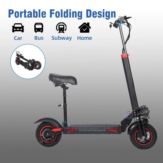 1200W 48V 18AH Portable Folding E-Scooter for Adults Max 55KM/H 11'' Solid Tires 60KM Range Max Load 150kg Stored USA Warehouse
