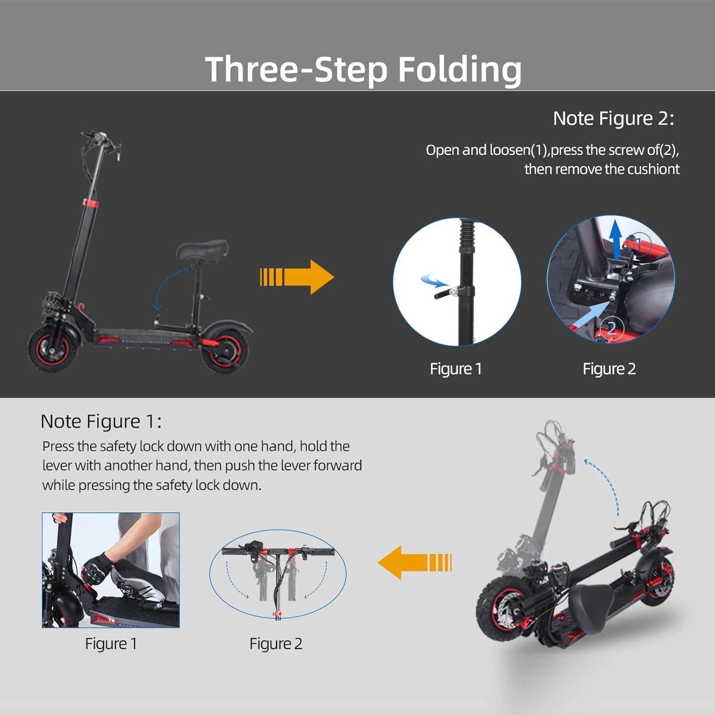 1200W 48V 18AH Portable Folding E-Scooter for Adults Max 55KM/H 11'' Solid Tires 60KM Range Max Load 150kg Stored USA Warehouse
